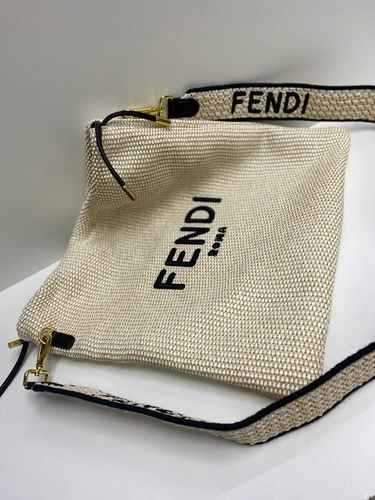 Женская тканевая сумка-мешок Fendi белая 40/37 см фото-4
