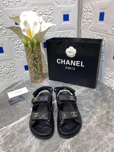 Сандалии женские кожаные Chanel черные премиум-люкс коллекция 2021-2022 фото-4