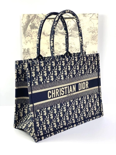Женская сумка Dior Book Tote большого формата с рисунком-монограммой синего цвета 41,5/35/18 см качество премиум-люкс