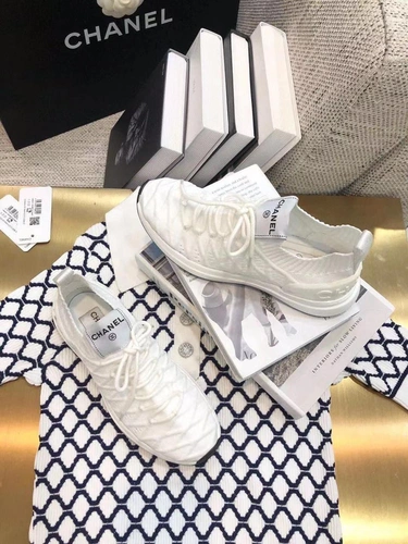 Кроссовки женские Chanel белые из текстиля премиум-люкс коллекция 2021-2022 фото-7