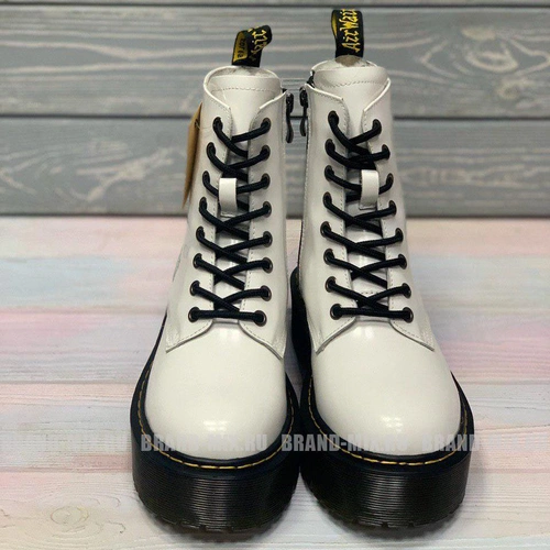 Зимние Мартинсы ботинки Dr Martens 1460 Jadon на платформе с мехом белые фото-3