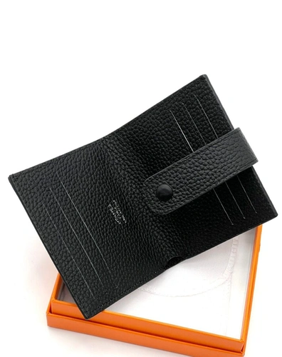 Кожаный бумажник Hermes 10/12 см A103055 чёрный фото-4