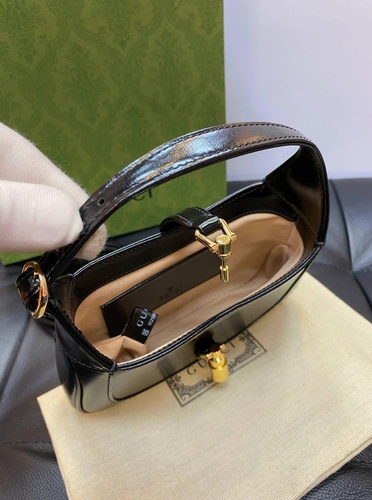 Женская кожаная миниатюрная сумочка-хобо Jackie Gucci черная качество премиум-люкс 19/13/3 см фото-2