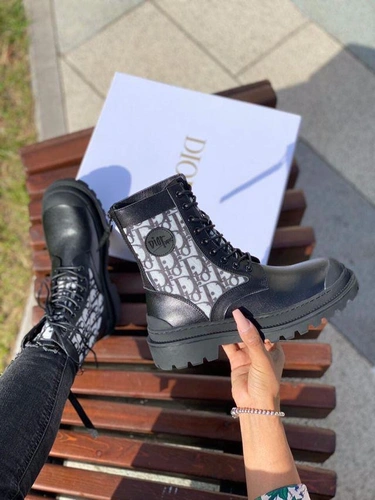 Ботинки женские Dior черно-серые фото-7
