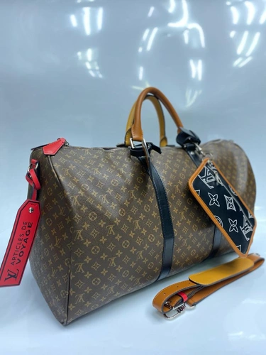Дорожная сумка Louis Vuitton из канвы коричневая с кошельком 50/28/22 см фото-5