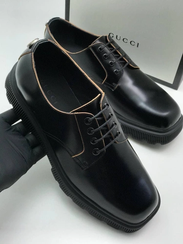 Мужские туфли-дерби кожаные Gucci черные коллекция 2021-2022