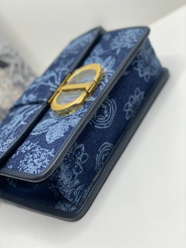 Женская тканевая сумка Dior синяя с цветочным рисунком 24/17/7 см фото-5