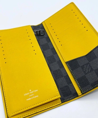 Бумажник Louis Vuitton Brazza A104067 серый / внутри жёлтый 19:10 см фото-3