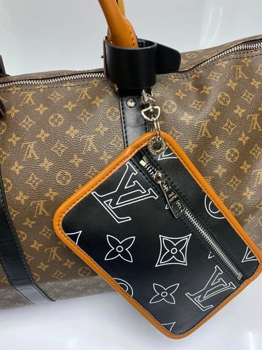 Дорожная сумка Louis Vuitton из канвы коричневая с кошельком 50/28/22 см фото-3