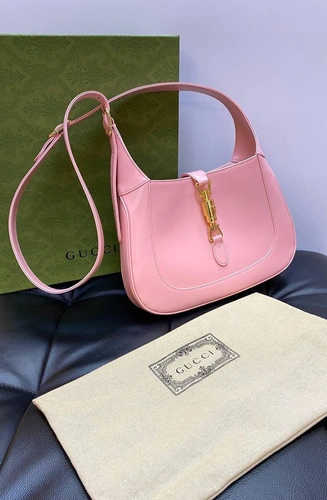Женская кожаная сумка-хобо Jackie Gucci розовая  качество премиум-люкс 27/19/4 см. фото-3