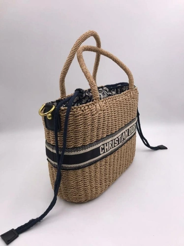 Женская сумка-корзина Dior из ротанга коричневая  30/21 см фото-4