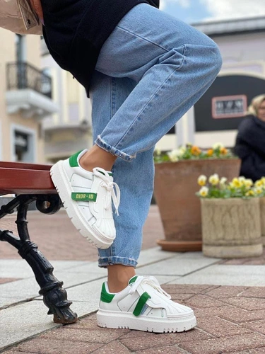 Кроссовки-сникеры Dior B27 белые с зелеными вставками коллекция 2021-2022 фото-2