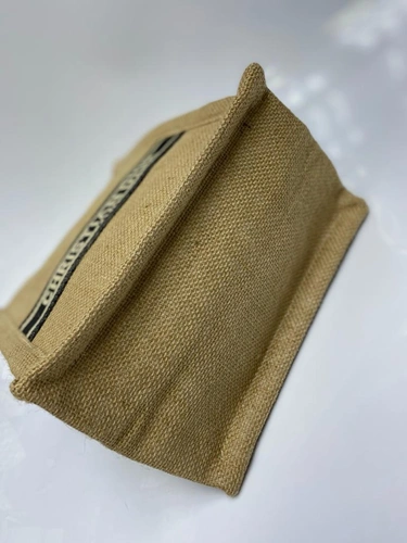 Женская сумка-шоппер Dior тканевая бежевая 25/30/15 см фото-3