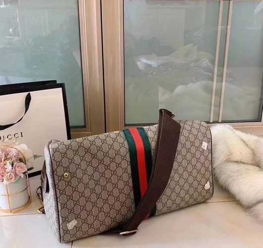 Дорожная сумка Gucci серая с рисунком-монограммой 45/28 см фото-3