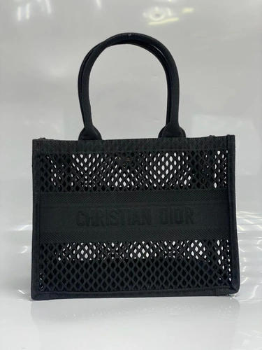 Женская сумка Dior тканевая ажурная черная 42/32/15 см