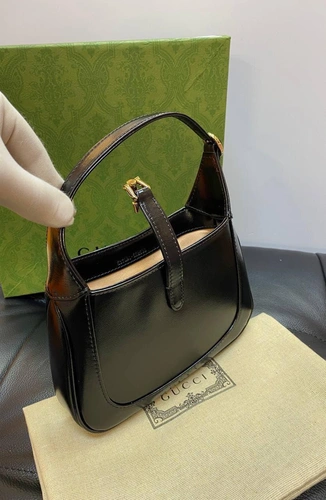 Женская кожаная миниатюрная сумочка-хобо Jackie Gucci черная качество премиум-люкс 19/13/3 см фото-6