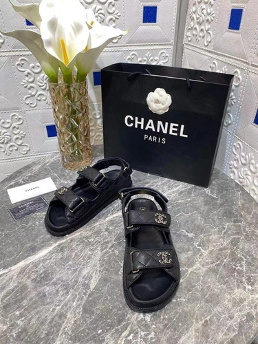Сандалии женские кожаные Chanel черные премиум-люкс коллекция 2021-2022 фото-6