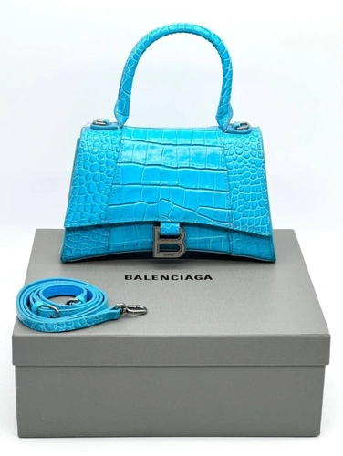 Женская кожаная сумка Balenciaga Hourglass A107837 голубая 23/14 см фото-2