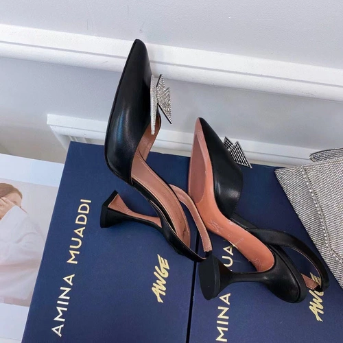 Туфли-босоножки женские кожаные Amina Muaddi черные премиум-люкс коллекция 2021-2022 A71767 фото-5
