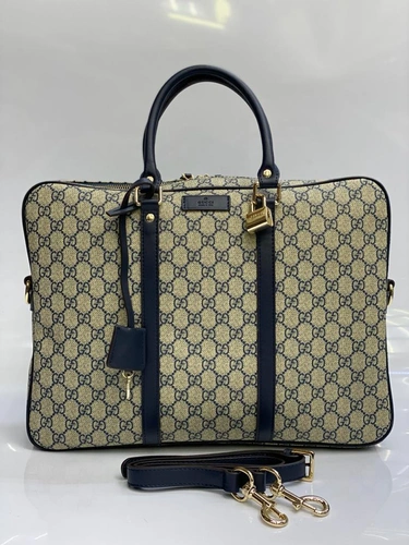 Мужская сумка для документов Gucci из канвы бежевая с рисунком 40/30/7 см A82009