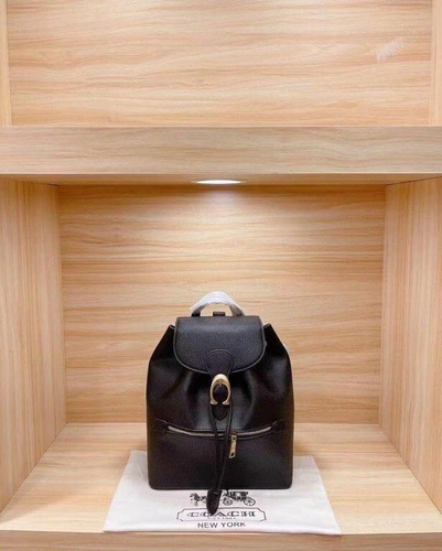 Женский рюкзак Coach из канвы с кожаными вставками с откидным клапаном черный 28/24 см
