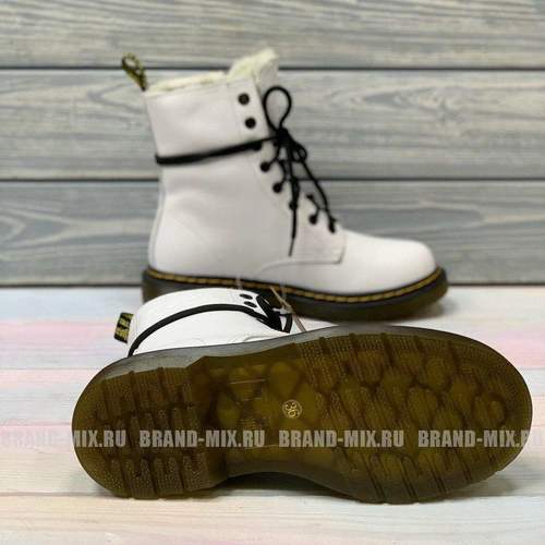 Зимние Мартинсы ботинки Dr Martens 1460 Glany с мехом белые фото-3