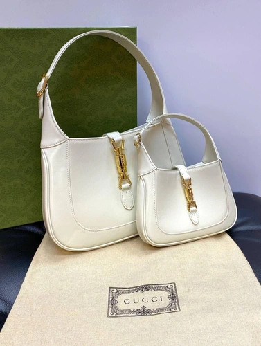 Женская кожаная сумка-хобо Jackie Gucci белая качество премиум-люкс 27/19/4 см. фото-9