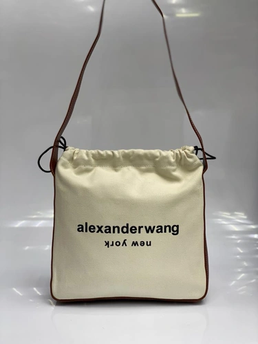 Женская сумка Alexandеr wang тканевая белая с коричневыми вставками 27/28/10 см