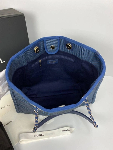 Женская сумка Shopping Chanel синяя 41/26/15 премиум-люкс фото-2