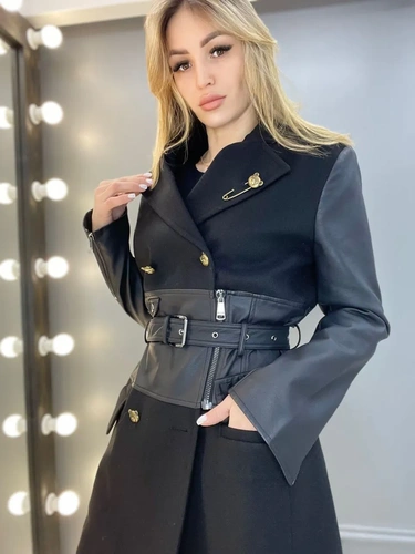 Женское премиум-люкс пальто moschino чёрный A6245 фото-6