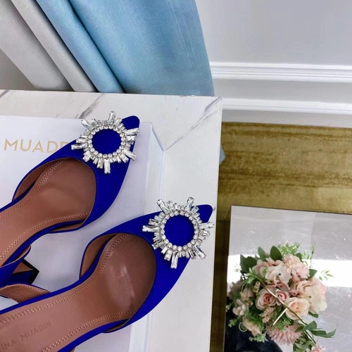 Туфли-босоножки женские Amina Muaddi синие премиум-люкс коллекция 2021-2022 фото-6