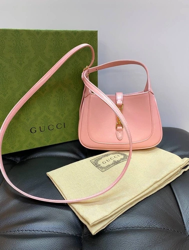 Женская кожаная миниатюрная сумочка-хобо Jackie Gucci розовая качество премиум-люкс 19/13/3 см фото-3