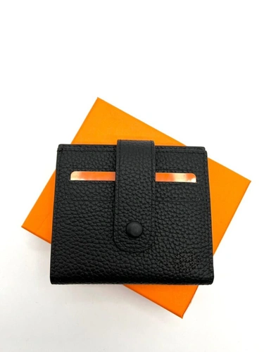 Кожаный бумажник Hermes 10/12 см A103055 чёрный фото-2