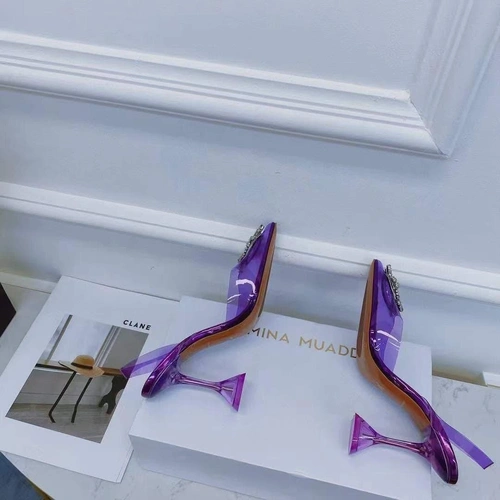 Туфли-босоножки женские силиконовые Amina Muaddi фиолетовые премиум-люкс коллекция 2021-2022 фото-3