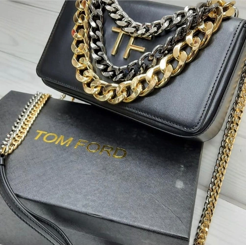 Женская кожаная сумка кросс-боди Tom Ford чёрная с цепочками 24/15 см фото-2