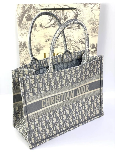 Женская сумка Dior Book Tote среднего формата с рисунком-монограммой серого цвета 36,5/28/17,5 см качество премиум-люкс фото-6