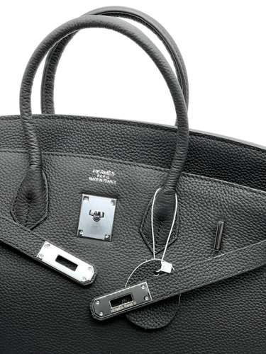 Женская сумка Hermes Birkin 35×26 см A109415 чёрная фурнитура серебро фото-7
