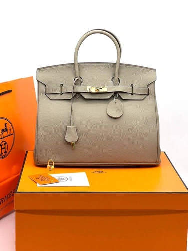 Женская сумка Hermes Birkin 35×26 см A109385 светло-бежевая фото-5