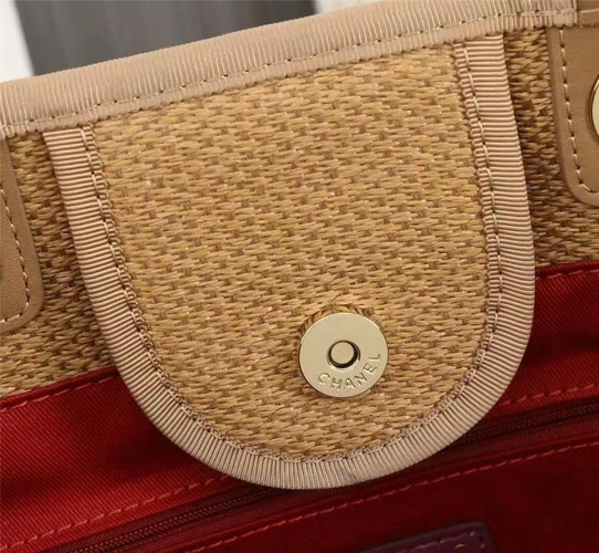 Женская сумка-шоппер Chanel из соломки в полоску 35/30 см фото-3