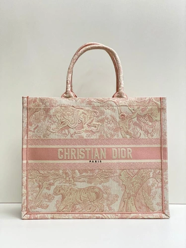 Женская сумка-шоппер Dior из ткани с розовым рисунком 42/34/16 см