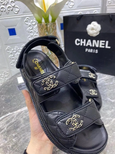 Сандалии женские кожаные Chanel черные премиум-люкс коллекция 2021-2022 фото-5