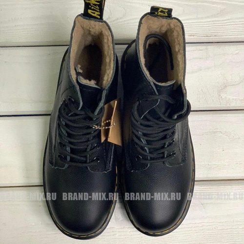 Зимние Мартинсы ботинки Dr Martens 1460 Jadon на платформе чёрные с мехом фото-5