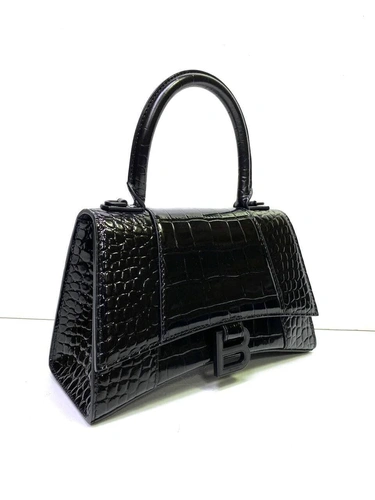 Женская кожаная сумка Balenciaga черная лакированная премиум-люкс фото-8