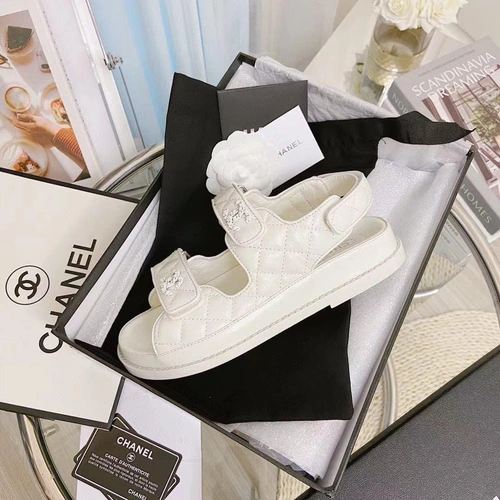 Сандалии женские кожаные Chanel белые премиум-люкс коллекция 2021-2022 фото-8