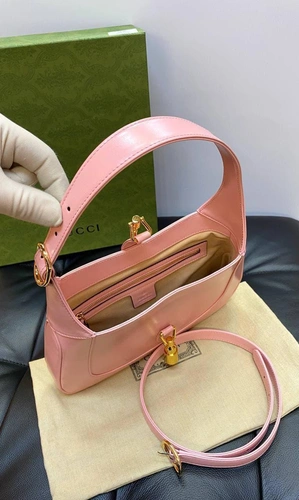 Женская кожаная сумка-хобо Jackie Gucci розовая  качество премиум-люкс 27/19/4 см. фото-4
