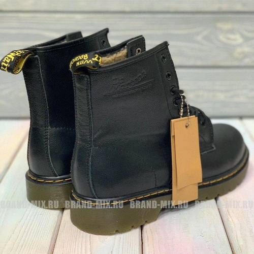 Зимние Мартинсы ботинки Dr Martens 1460 Glany с мехом черные фото-4