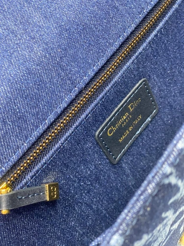 Женская тканевая сумка Dior синяя с цветочным рисунком 24/17/7 см фото-4