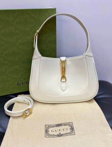 Женская кожаная сумка-хобо Jackie Gucci белая качество премиум-люкс 27/19/4 см.