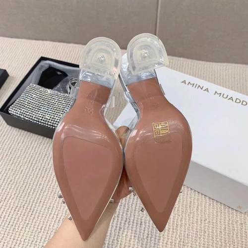 Туфли-босоножки женские силиконовые Amina Muaddi белые премиум-люкс коллекция 2021-2022 фото-3