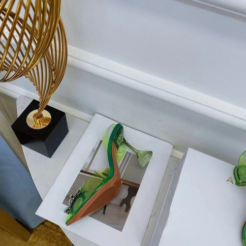 Туфли-босоножки женские силиконовые Amina Muaddi зеленые премиум-люкс коллекция 2021-2022 фото-7